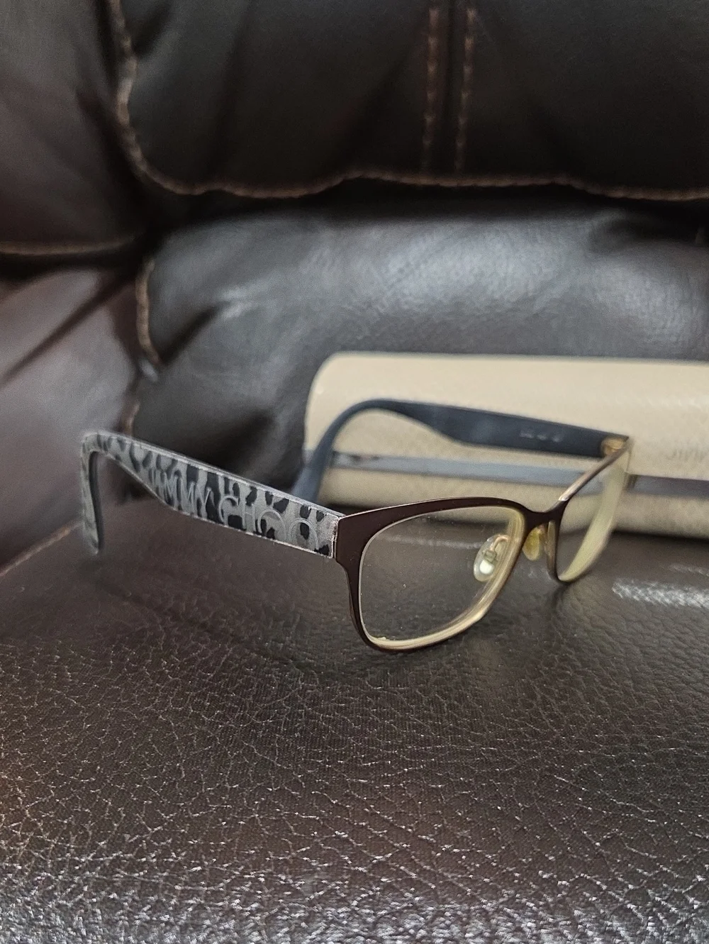 Jimmy Choo Womens Eyeglasses in Brown and Cream Leopard Print With Case